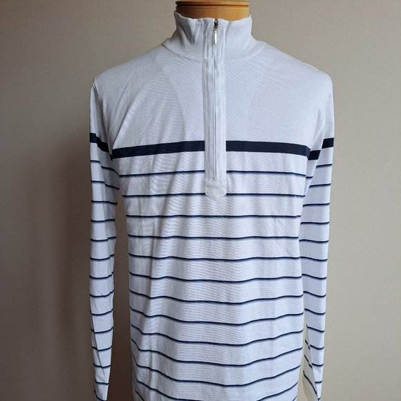 NWT Left Coast Tee Men's 100% Cotton White Blue Striped Sweater Size M - Picture 2 of 15